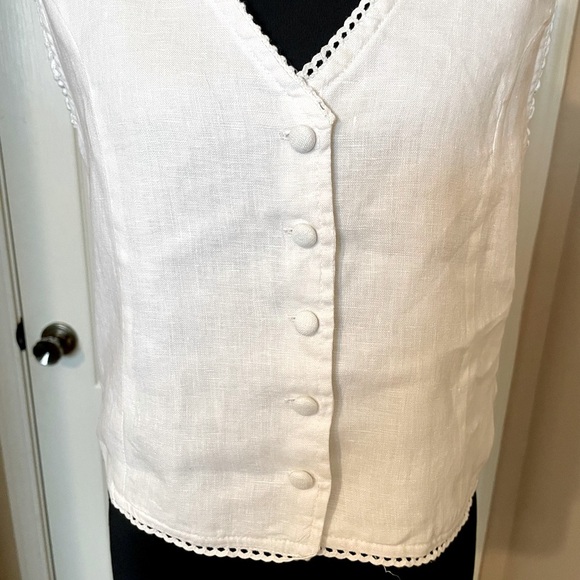 Laura Ashley White Linen Vest Waistcoat Top Blouse Size S Coastal Boho Cottage - Picture 9 of 12